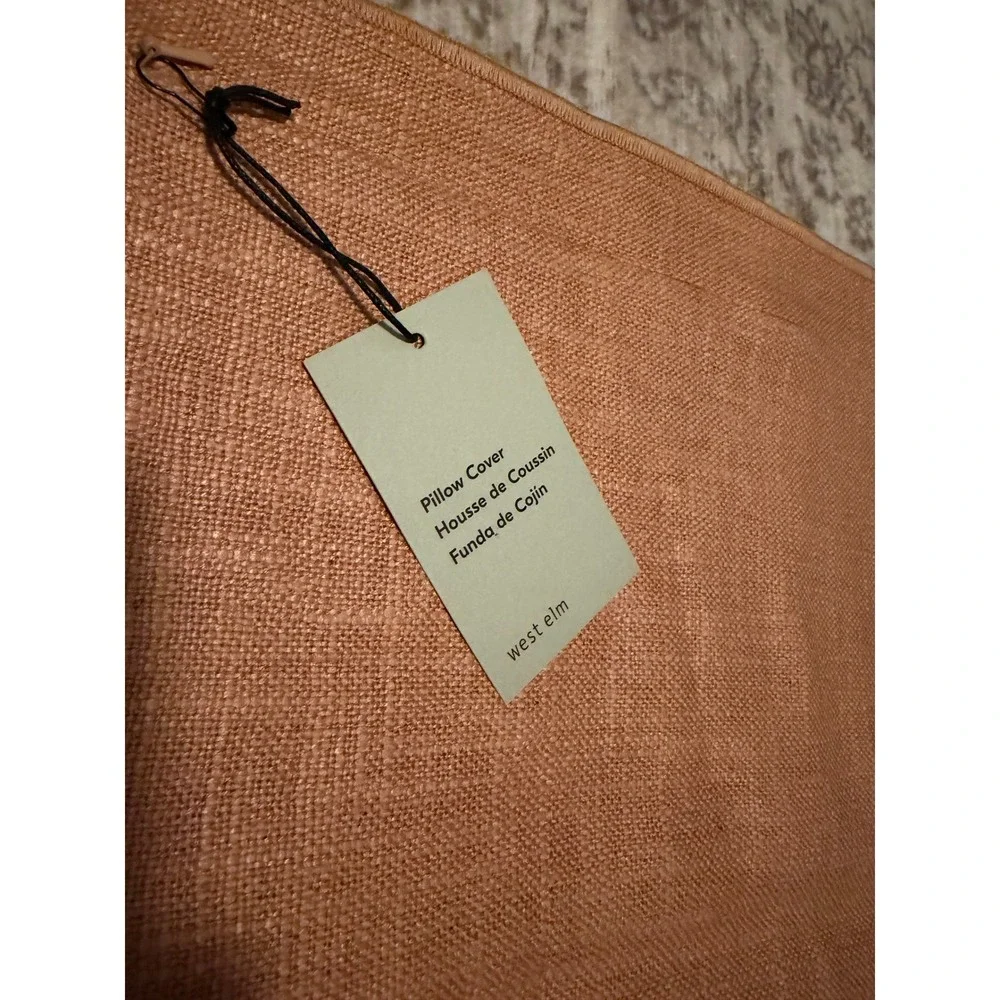 West Elm Belgian Flax Linen Pillow Cover 20x20 Burnt Peach Square 20x20 NWT